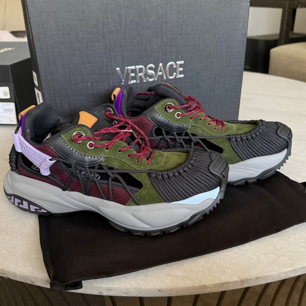 Versace Trigreca Sneakers‎ Mens Green Burgundy Purple 1016711 EU 45 US 12 - Picture 3 of 16